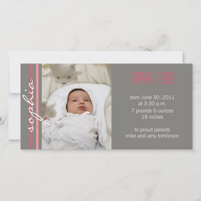 Faire-part de naissance-corail Carte photo moderne (Devant)