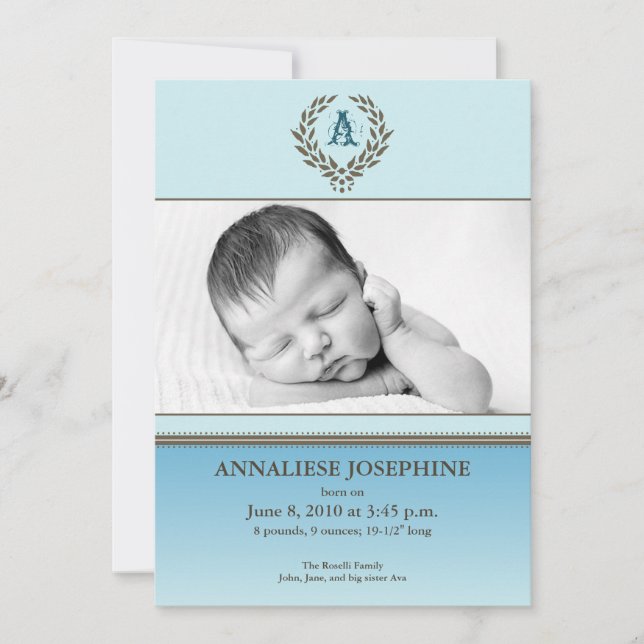 Faire-part de naissance Couronne d'Ombre Bleu 13x1 (Devant)