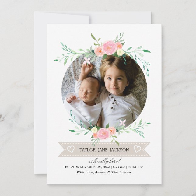 Faire-part de naissance Couronne Fleurie Photo (Devant)