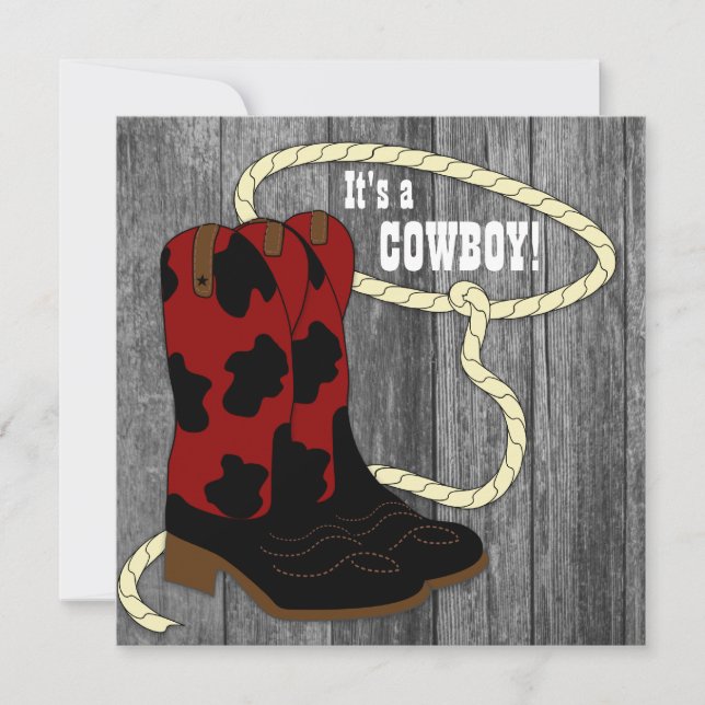 Faire-part de naissance Cowboy en bois de grange r (Devant)