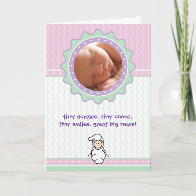 Faire-part de naissance Cutietoots - Rose/Vert - F (Devant)