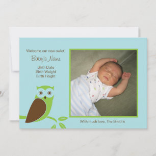 Faire-part de naissance d'arbre de jeune hibou -