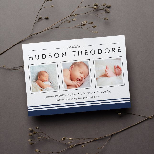 Faire-part de naissance de bande de métro | Marine (Créateur téléchargé)