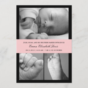 Faire-part de naissance de bande intemporel - rose