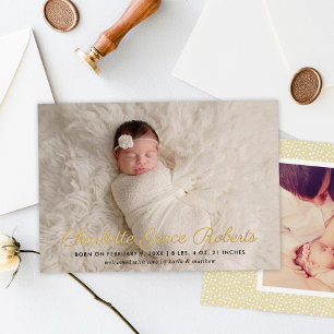 Faire-part de naissance de bébé au script feuille 