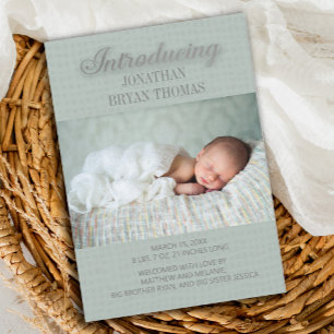 Faire-part de naissance de bébé avec photo en vert