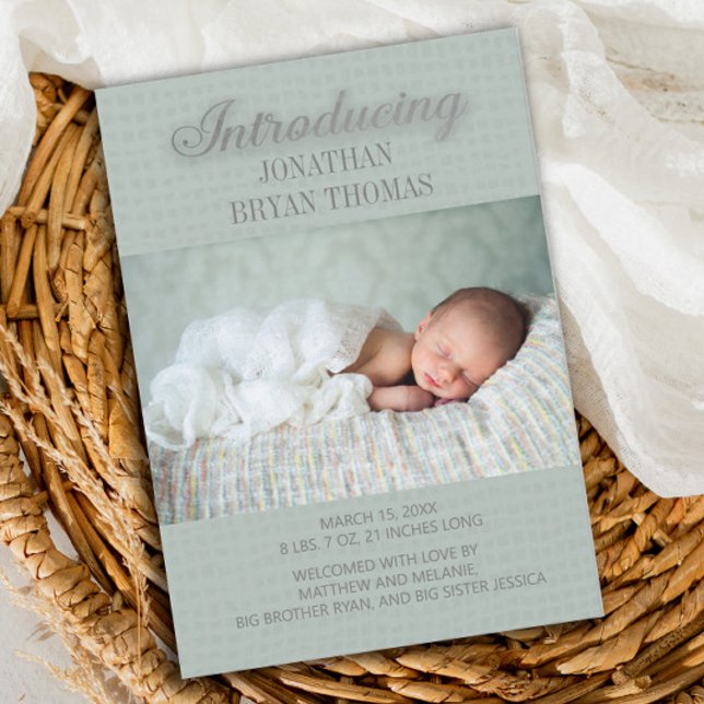 Faire-part de naissance de bébé avec photo en vert (Créateur téléchargé)