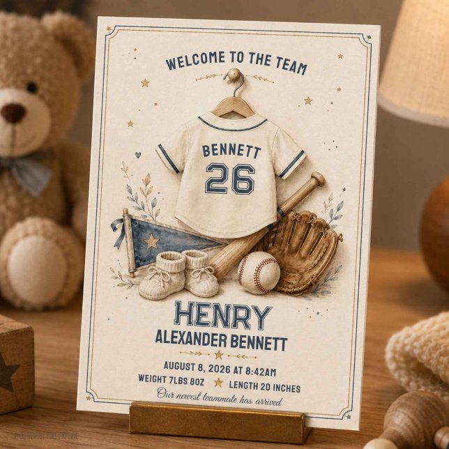 Faire-part de naissance de bébé avec un maillot de (Vintage Baseball Jersey Baby Birth Announcement)