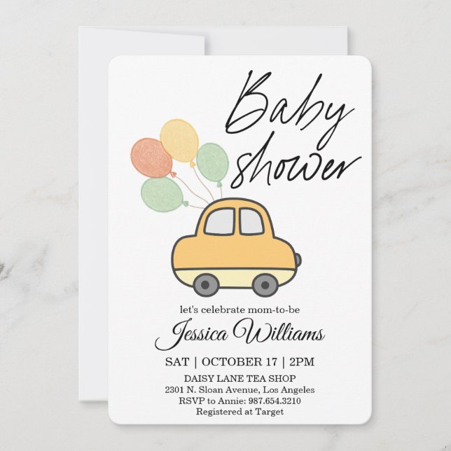 Faire-part de naissance de bébé avec voiture vinta (Devant)