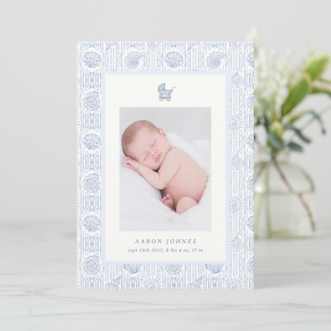 Faire-part de naissance de bébé côtier coquette ch (Debout devant)