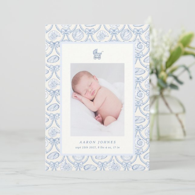 Faire-part de naissance de bébé côtier coquette pr (Debout devant)