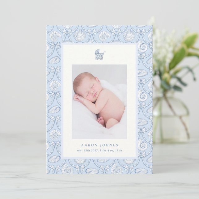 Faire-part de naissance de bébé côtier coquette pr (Debout devant)