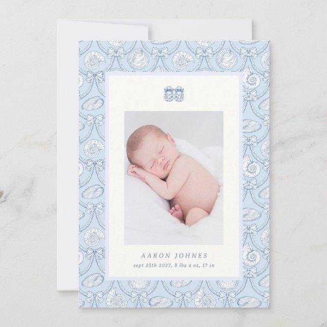 Faire-part de naissance de bébé côtier préppy Couq (Devant)