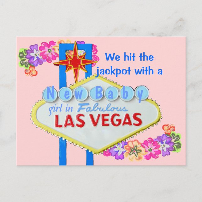 Faire-part de naissance de bébé fille à Las Vegas (Devant)