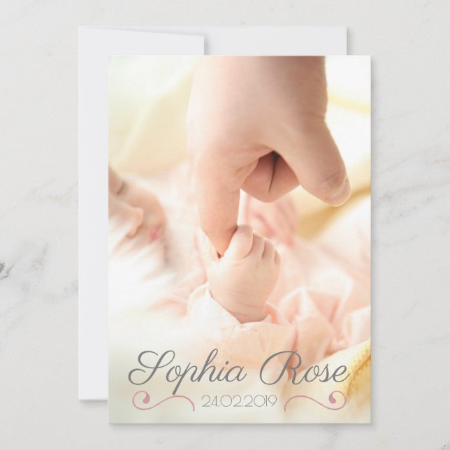 Faire-part de naissance de bébé fille avec écritur (Devant)