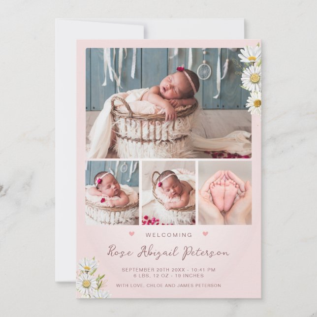 Faire-part de naissance de bébé fille avec photo r (Devant)