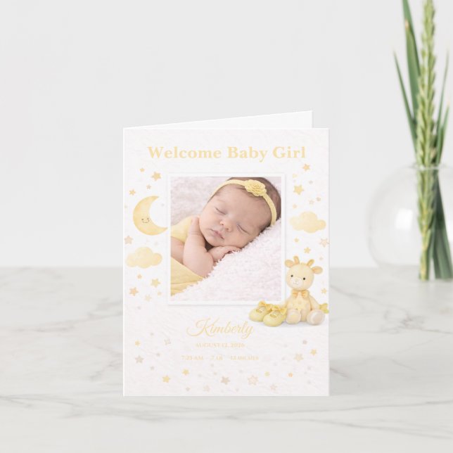Faire-part de naissance de bébé fille éléphant jau (Devant)