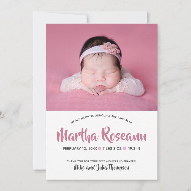 Faire-part de naissance de bébé fille nouveau-née  (Devant)