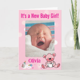 Faire-part de naissance de bébé fille thème ours e