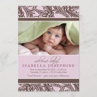 Faire-part de naissance de bébé floral orné (lilas
