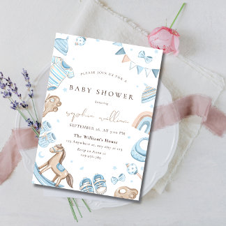 Faire-part de naissance de bébé garçon avec jouets