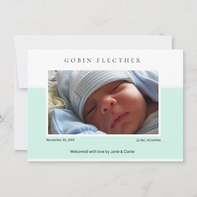 Faire-part de naissance de bébé garçon bleu modern (Devant)