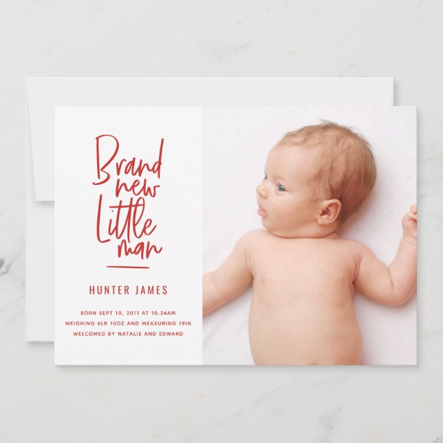 Faire-part de naissance de bébé garçon dessiné à l (Devant)