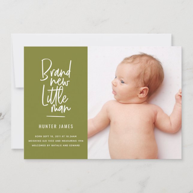 Faire-part de naissance de bébé garçon dessiné à l (Devant)