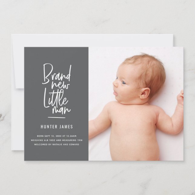 Faire-part de naissance de bébé garçon dessiné à l (Devant)