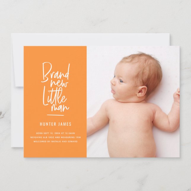 Faire-part de naissance de bébé garçon dessiné à l (Devant)