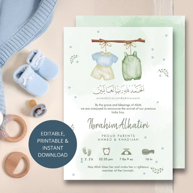 Faire-part de naissance de bébé garçon islamique v (Créateur téléchargé)