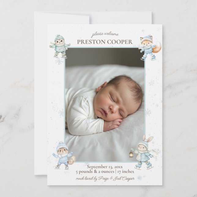 Faire-part de naissance de bébé garçon pour l'hive (Devant)