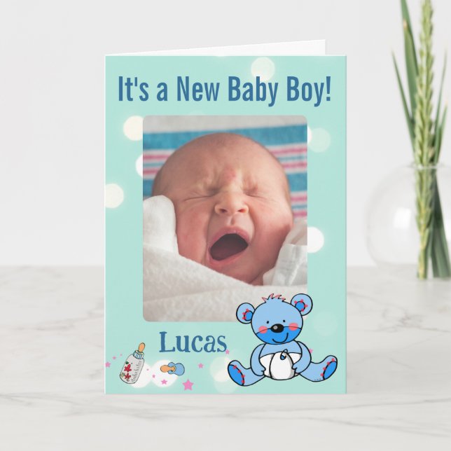 Faire-part de naissance de bébé garçon thème ours  (Devant)