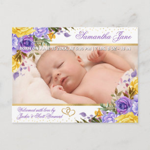 Faire-part de naissance de bébé nouveau-né floral