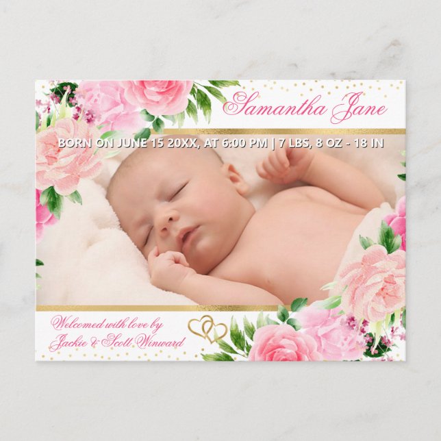 Faire-part de naissance de bébé nouveau-né floral (Devant)