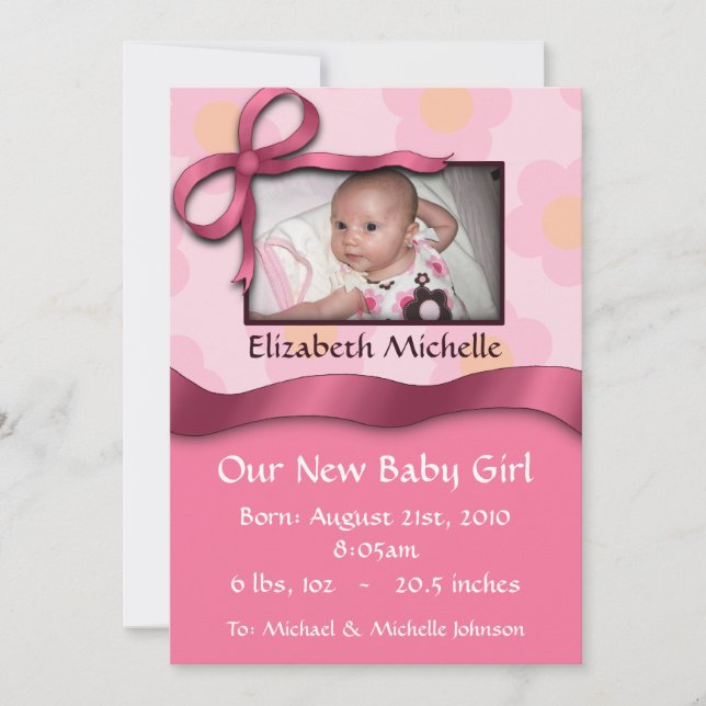 Faire-part de naissance de cabot rose (Devant)