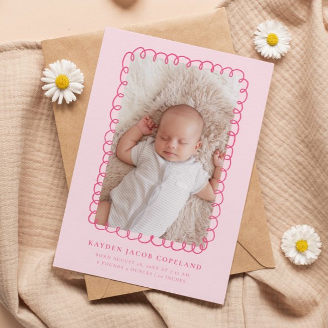 Faire-part de naissance de cadre de Doodle Rose (Créateur téléchargé)