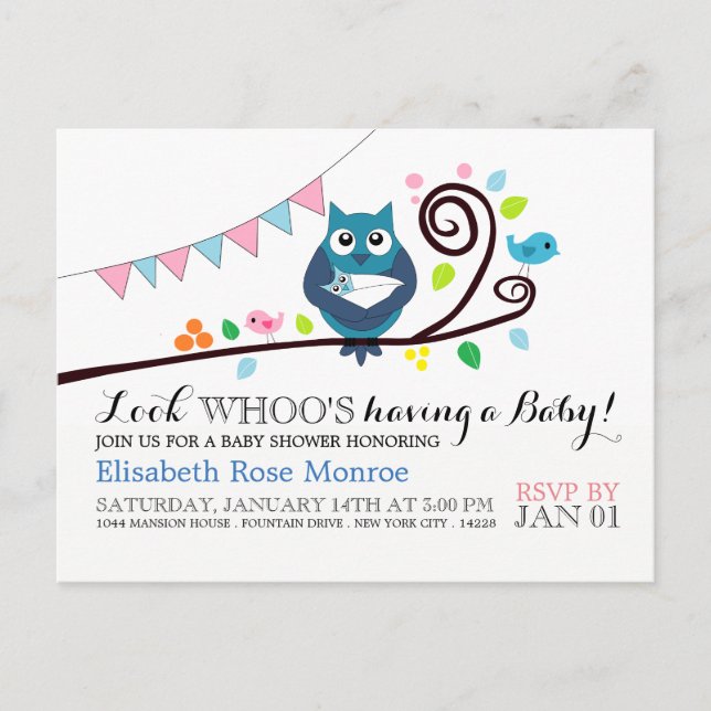 Faire-part de naissance de chouette capricieuse (Devant)