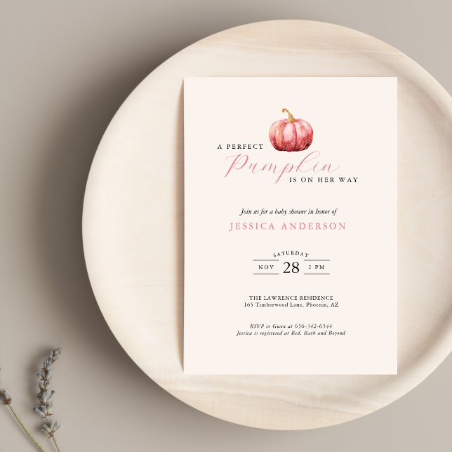 Faire-part de naissance de citrouille rose personn (Pink Pumpkin Baby Shower Invitation)