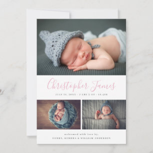 Faire-part de naissance de collage photo de script