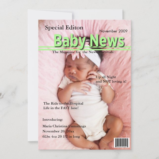 Faire-part de naissance de couverture de magazine  (Devant)