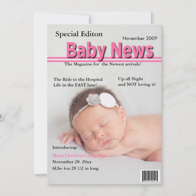 Faire-part de naissance de couverture de magazine  (Devant)