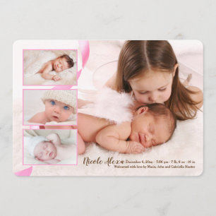 Faire-part de naissance de fille aux trois photos