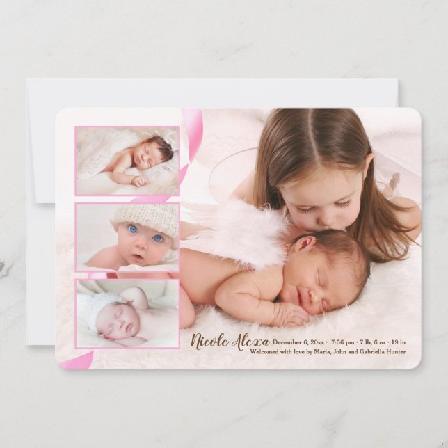 Faire-part de naissance de fille aux trois photos  (Devant)