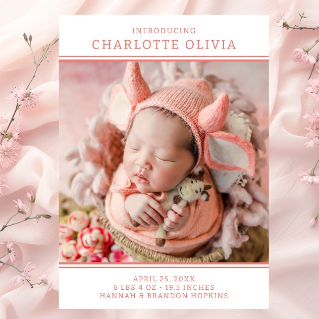 Faire-part de naissance de fille photo moderne (Créateur téléchargé)