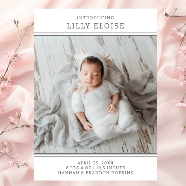 Faire-part de naissance de fille photo moderne (Créateur téléchargé)