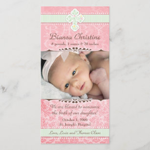 Faire-part de naissance de fleurs rose et verte