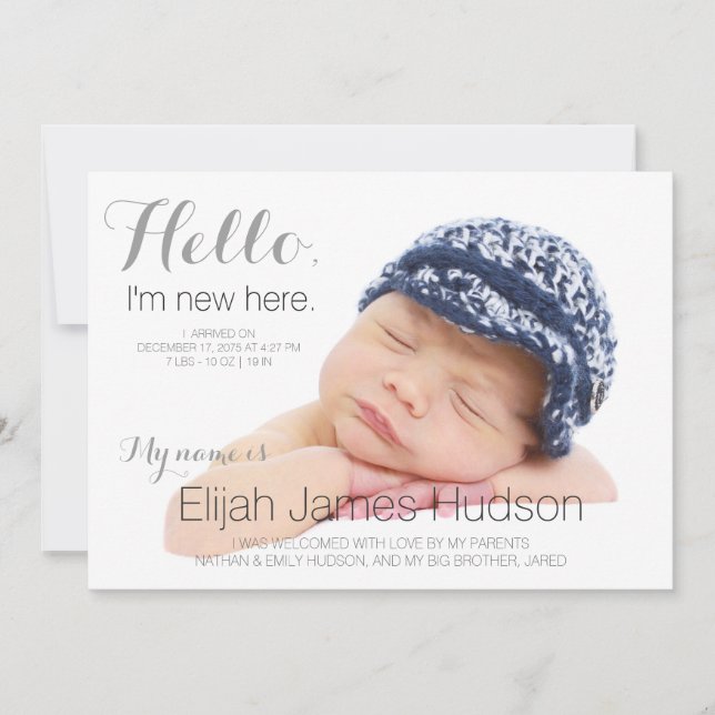 Faire-part de naissance de garçon : "Bonjour Bébé" (Devant)