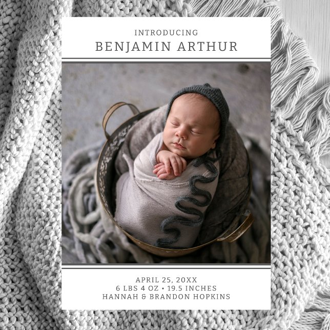 Faire-part de naissance de garçon photo moderne (Créateur téléchargé)