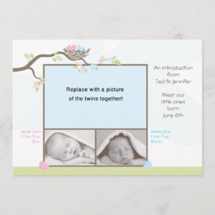 Faire-part de naissance de jumeaux - bébé et fille